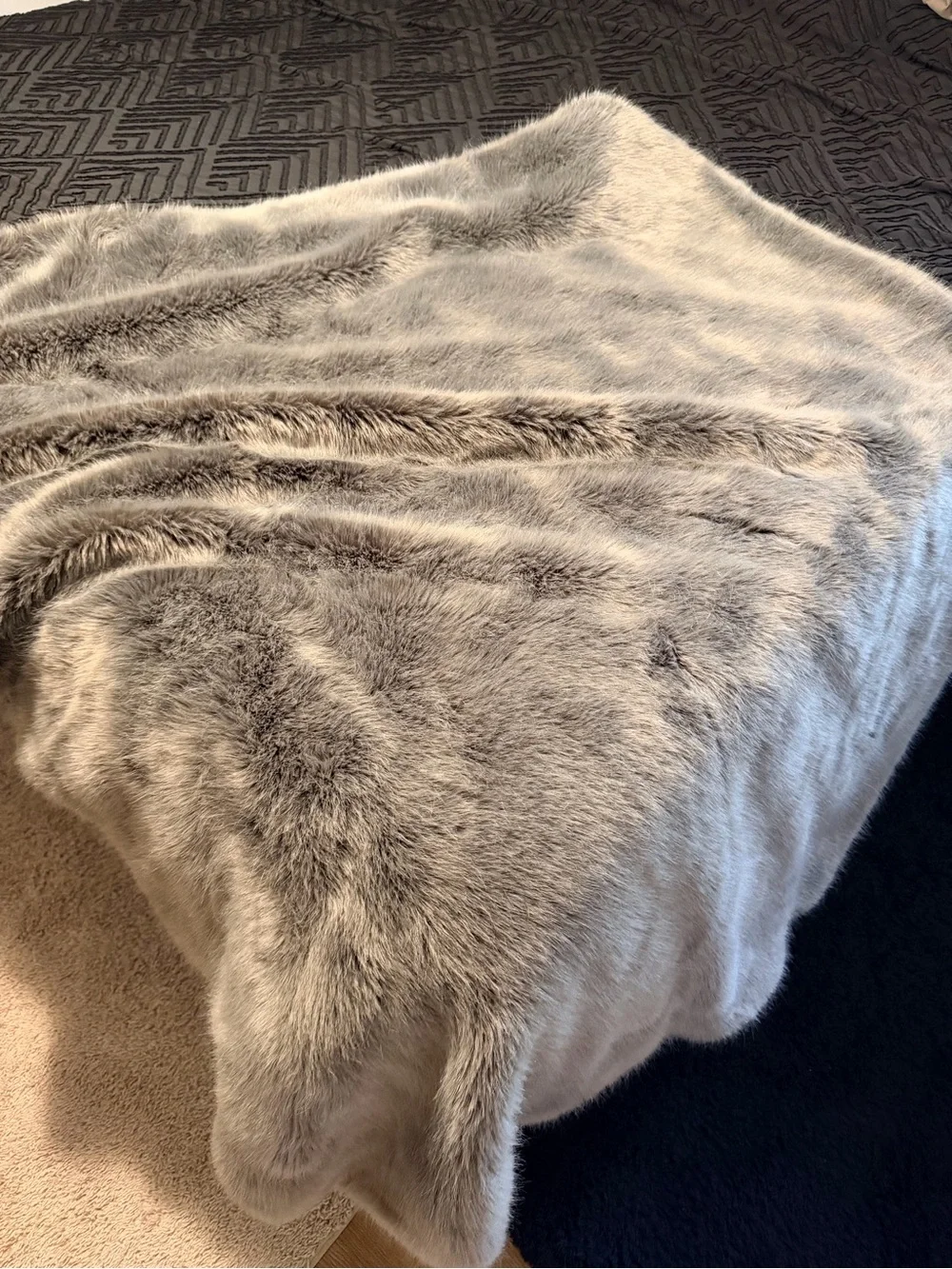 Restoration Hardware 50x60 Ultimate Faux Fur Throw in silver fox